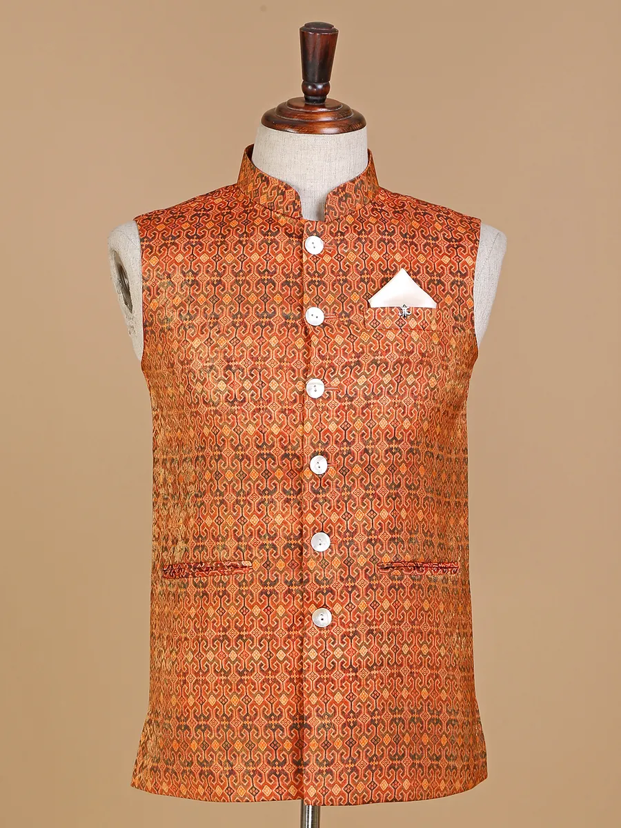 Elegant printed silk orange waistcoat