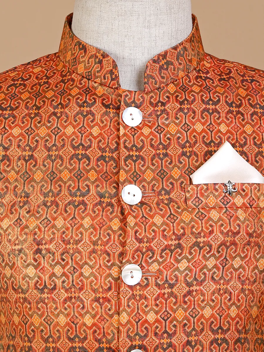 Elegant printed silk orange waistcoat
