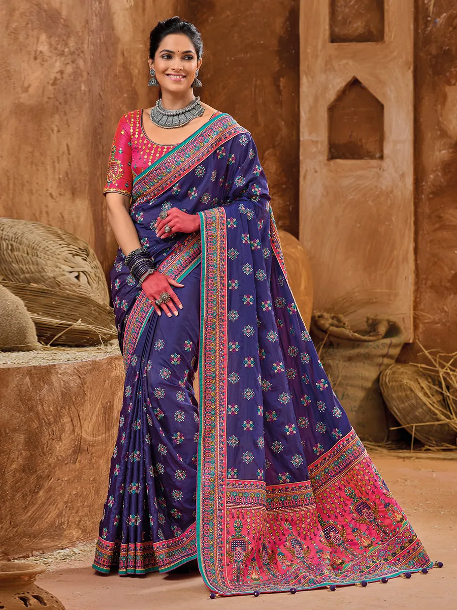 Elegant purple banarasi silk saree