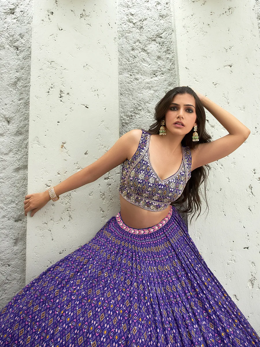 Elegant purple printed lehenga choli