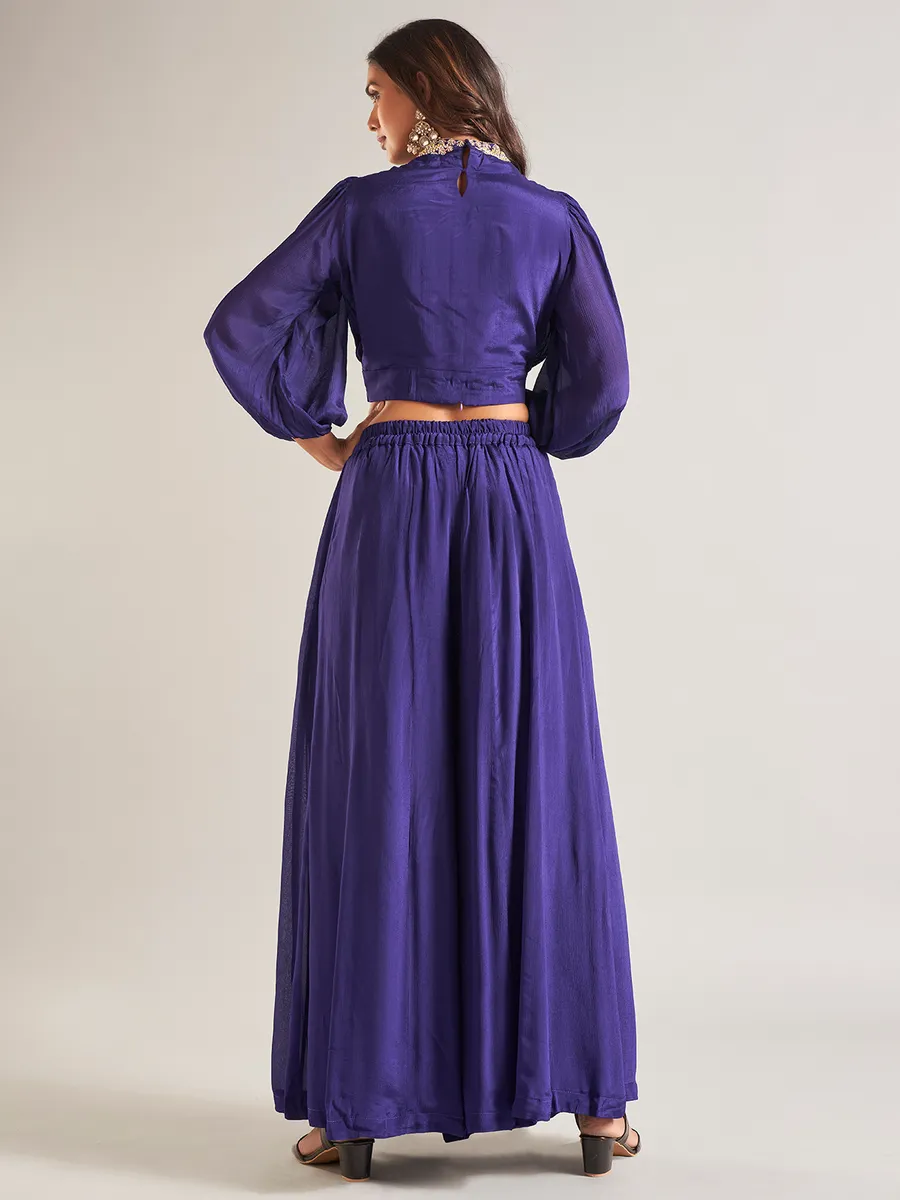 Elegant purple silk palazzo salwar suit