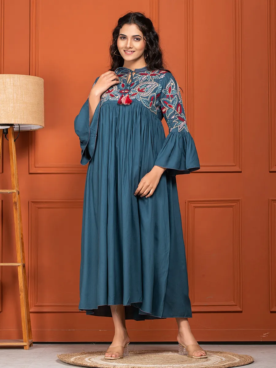 Elegant rama blue cotton long kurti