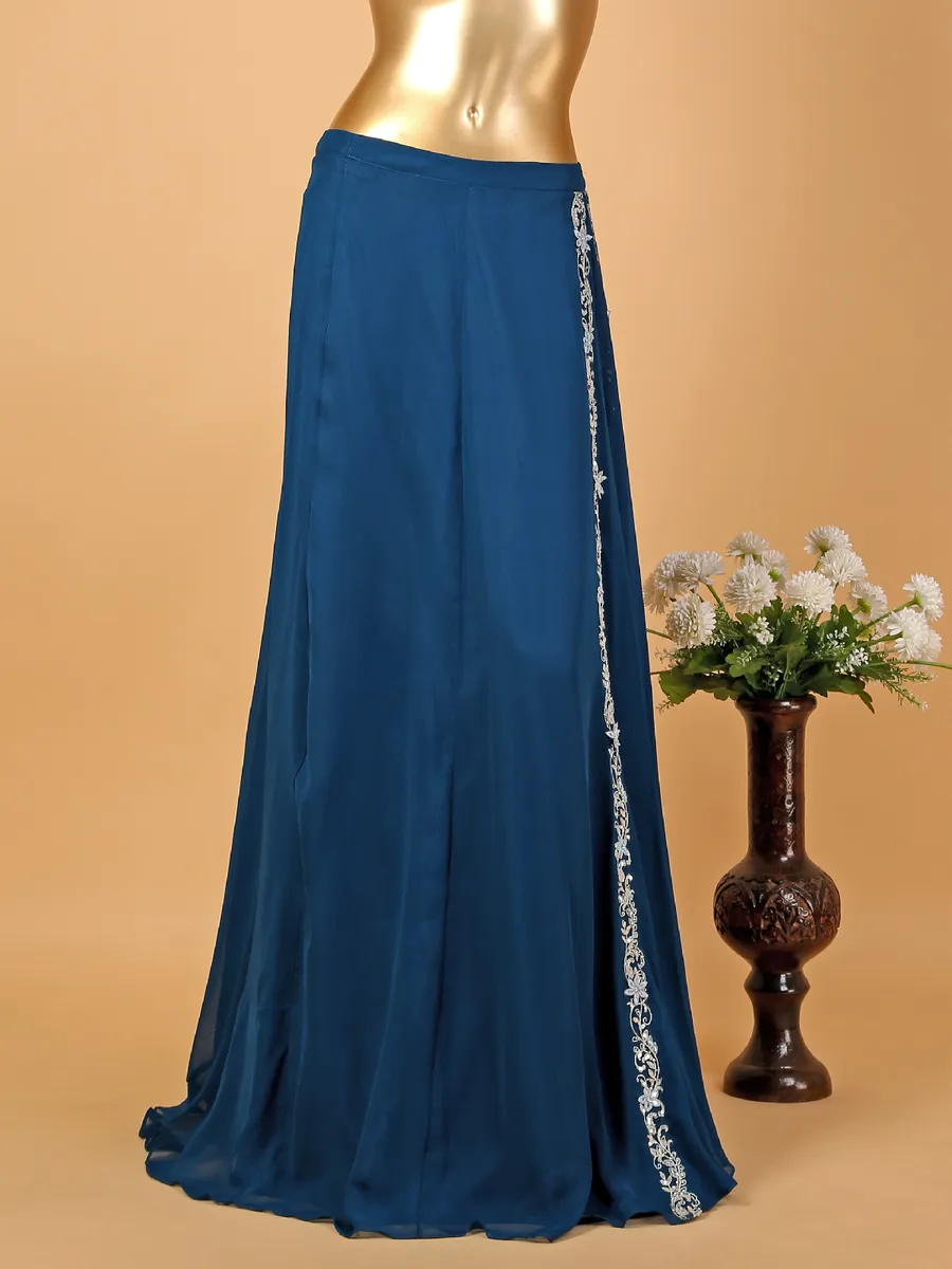 Elegant rama blue georgette ready-drape saree