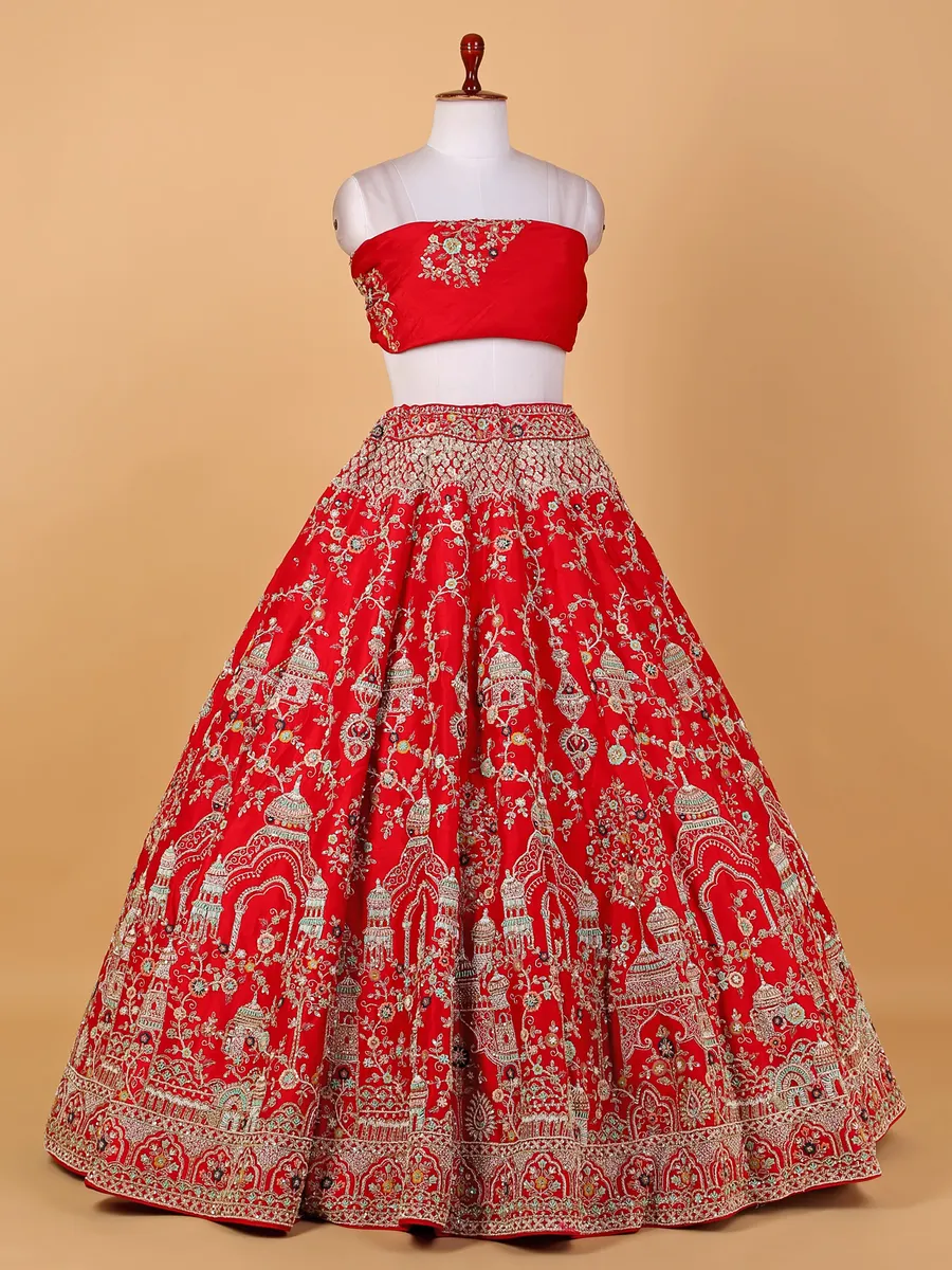 Elegant raw silk red bridal lehenga choli