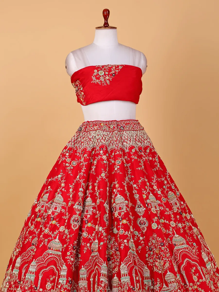 Elegant raw silk red bridal lehenga choli