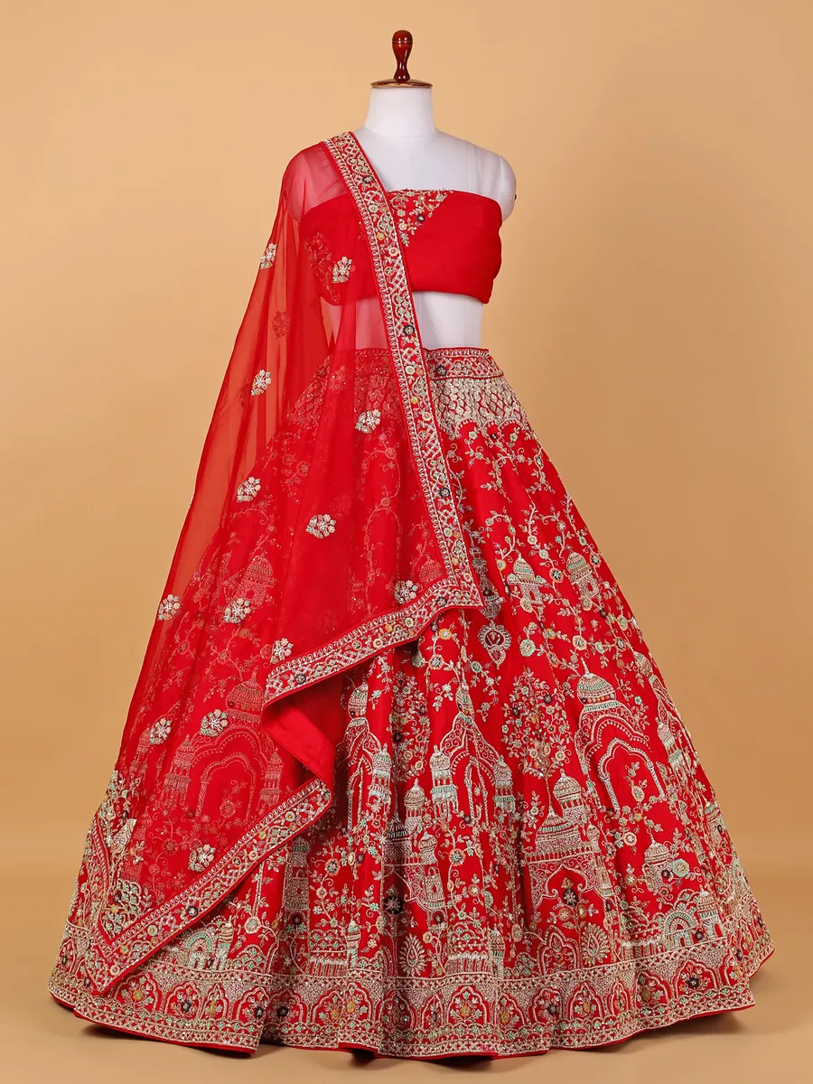 Elegant raw silk red bridal lehenga choli