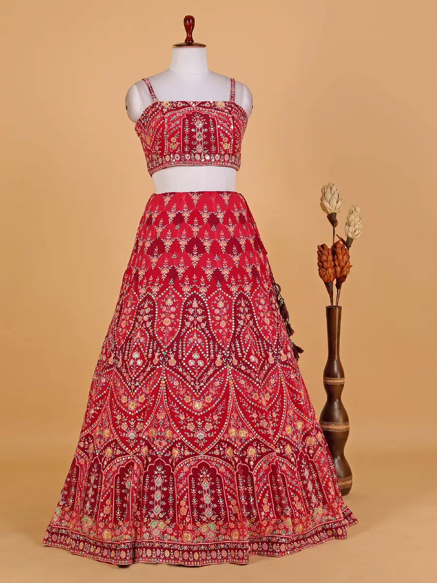 Elegant red georgette printed lehenga choli