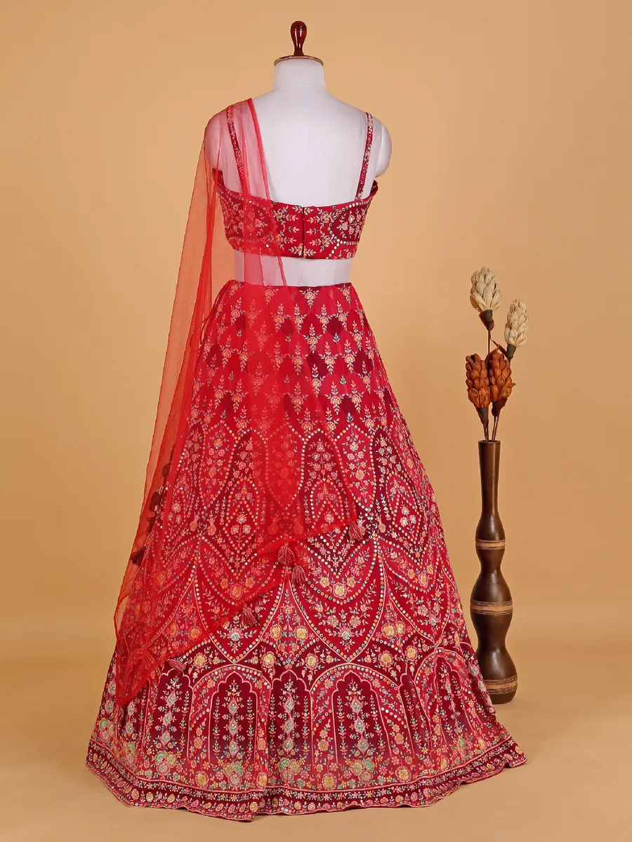 Elegant red georgette printed lehenga choli