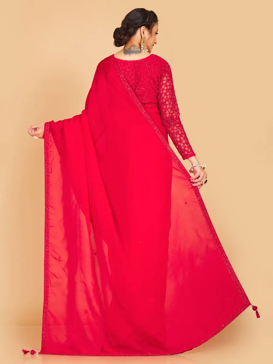 Elegant red soft organza saree