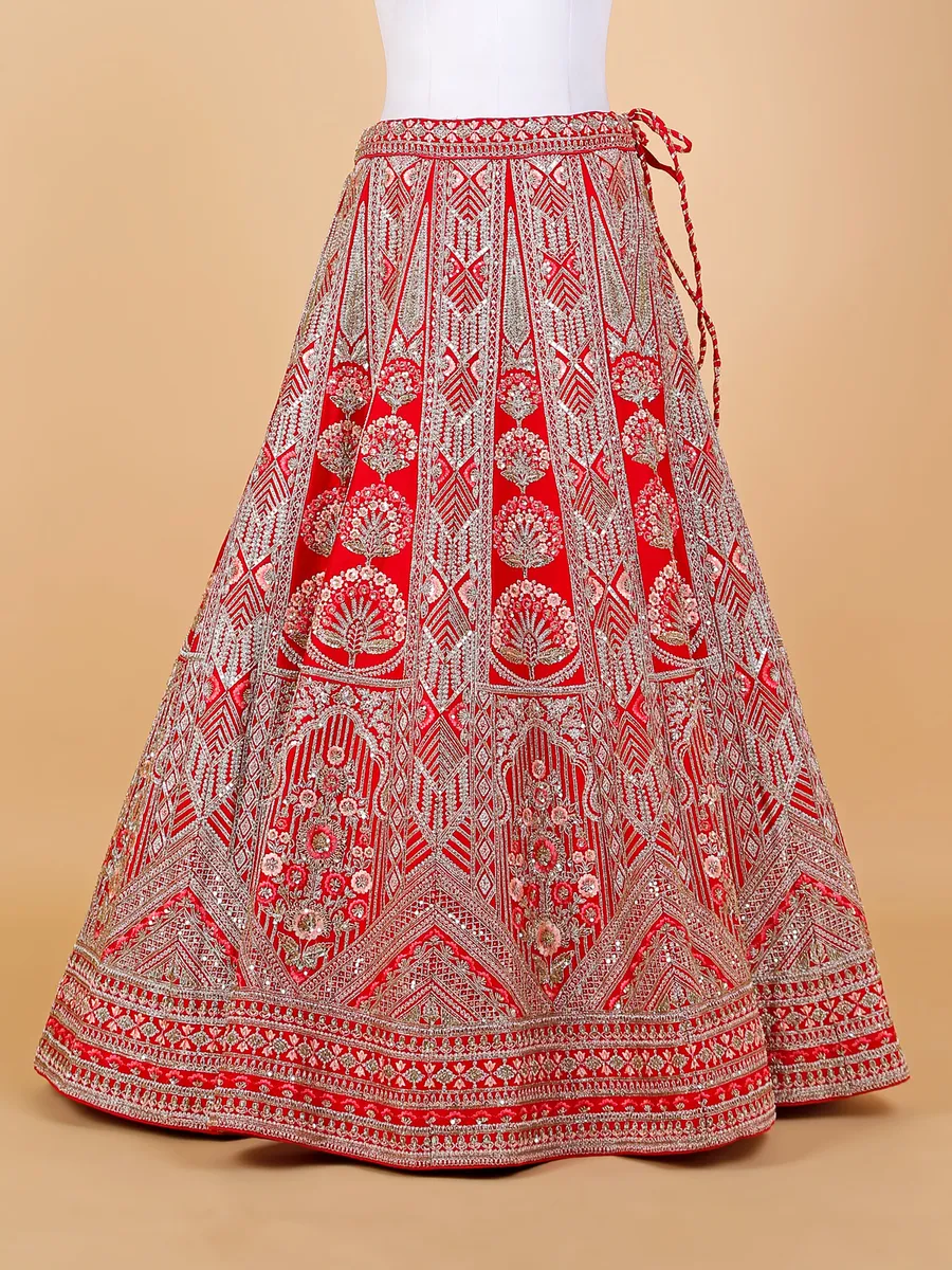 Elegant red unstitched lehenga choli