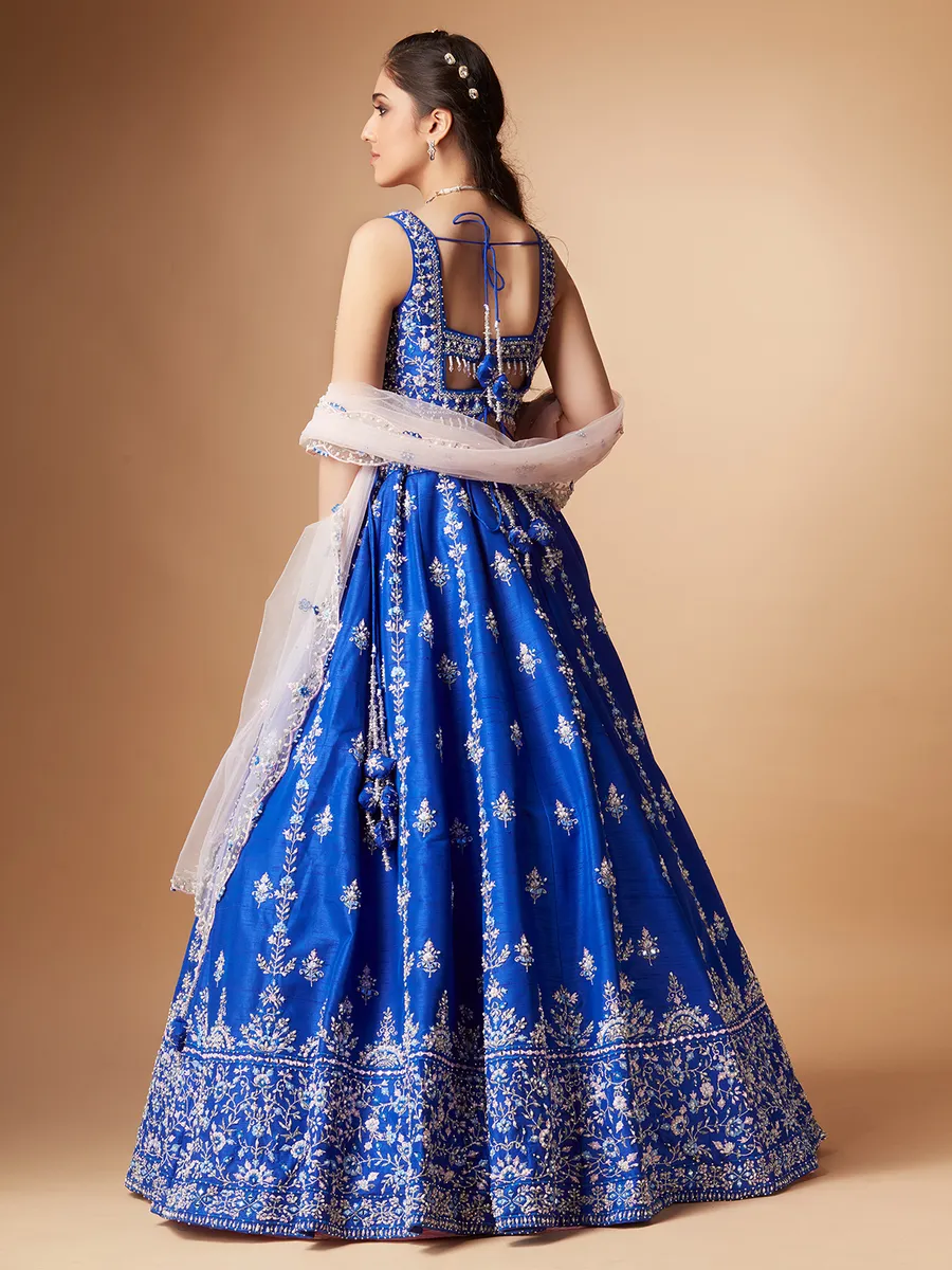 Elegant royal blue raw silk lehenga choli