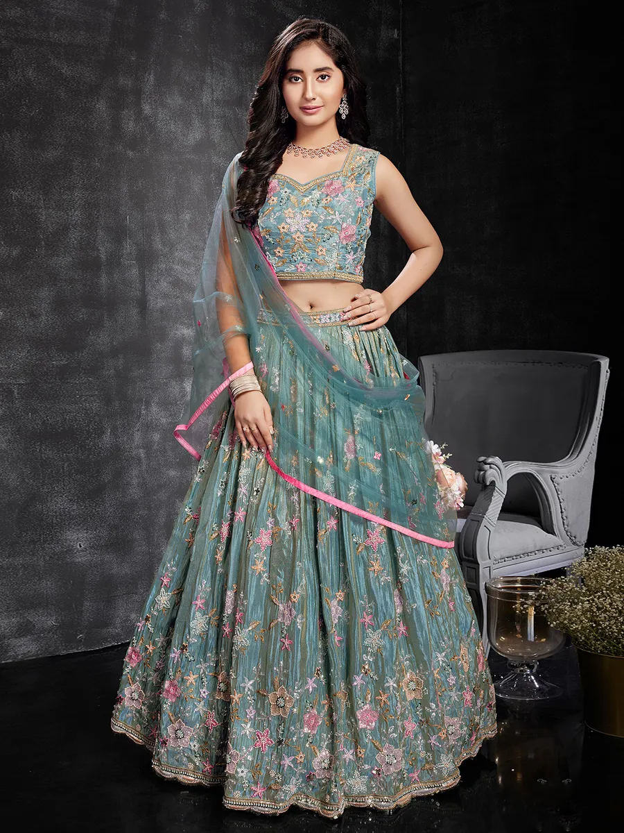 Elegant sea green organza lehenga choli