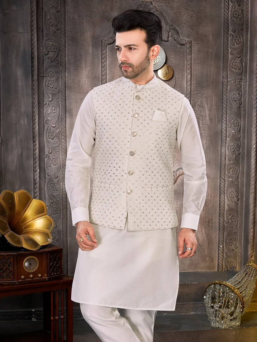 Elegant silk cream waistcoat set