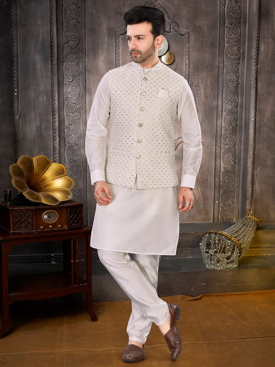 Elegant silk cream waistcoat set