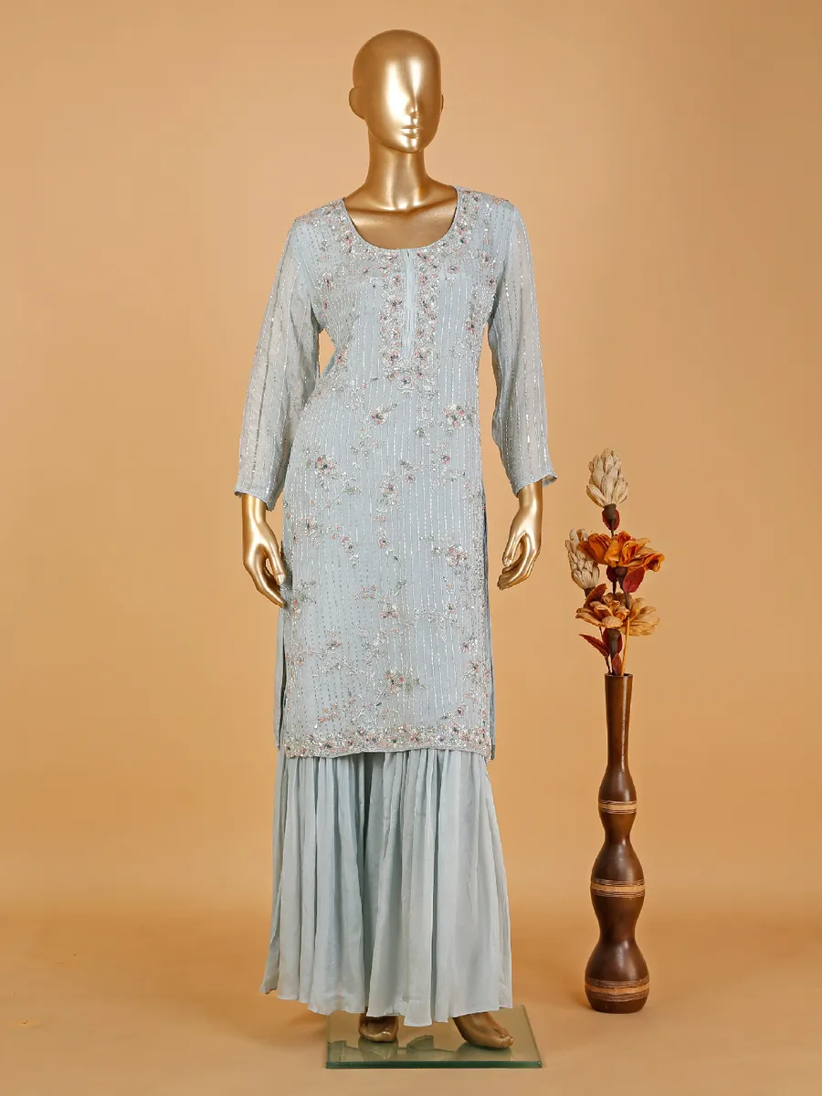 Elegant silk light blue sharara suit