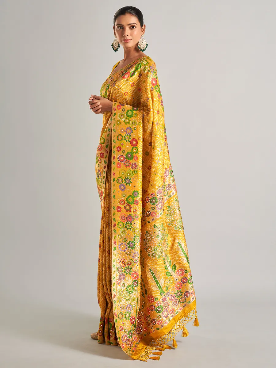 Yellow Bandhej Bandhani Printed Saree BAN485 main image 0
