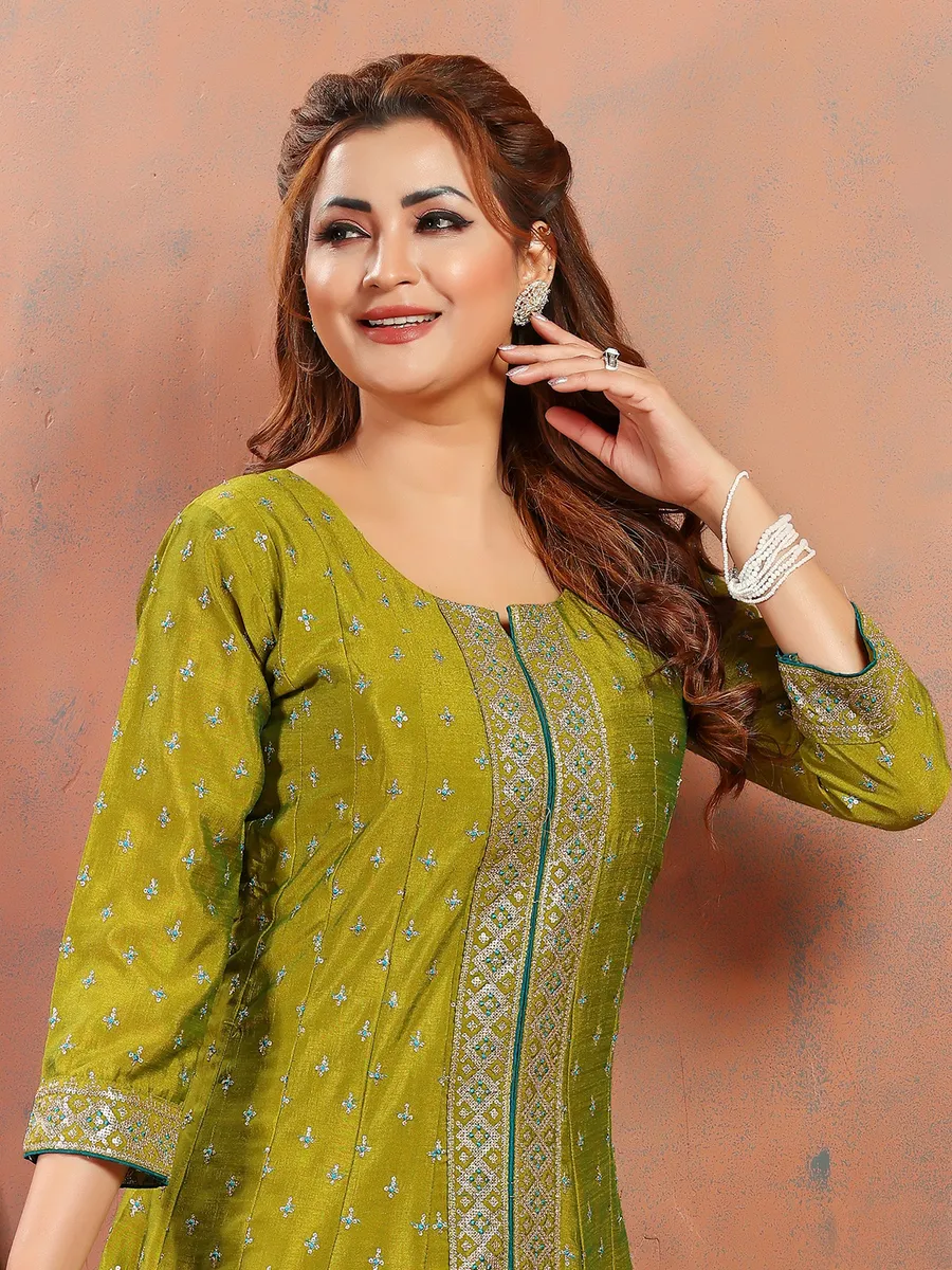 Elegant silk olive salwar suit