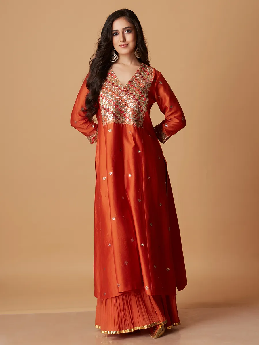 Elegant silk orange palazzo suit