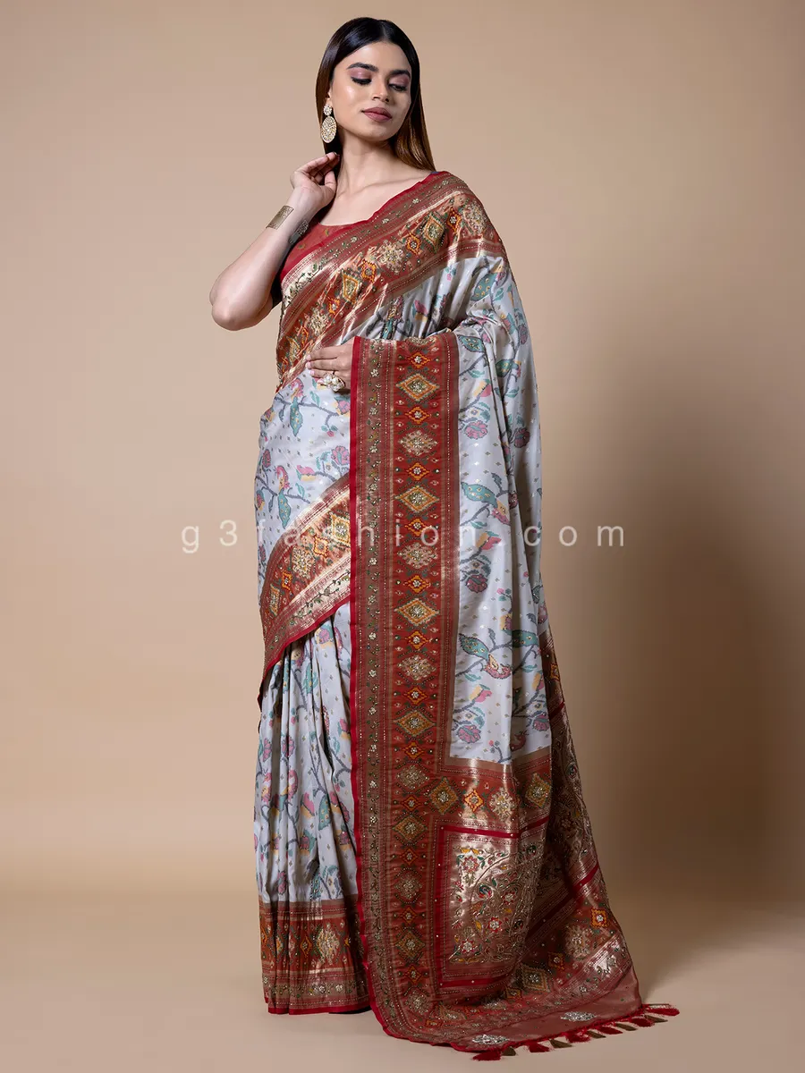 Elegant silk white saree