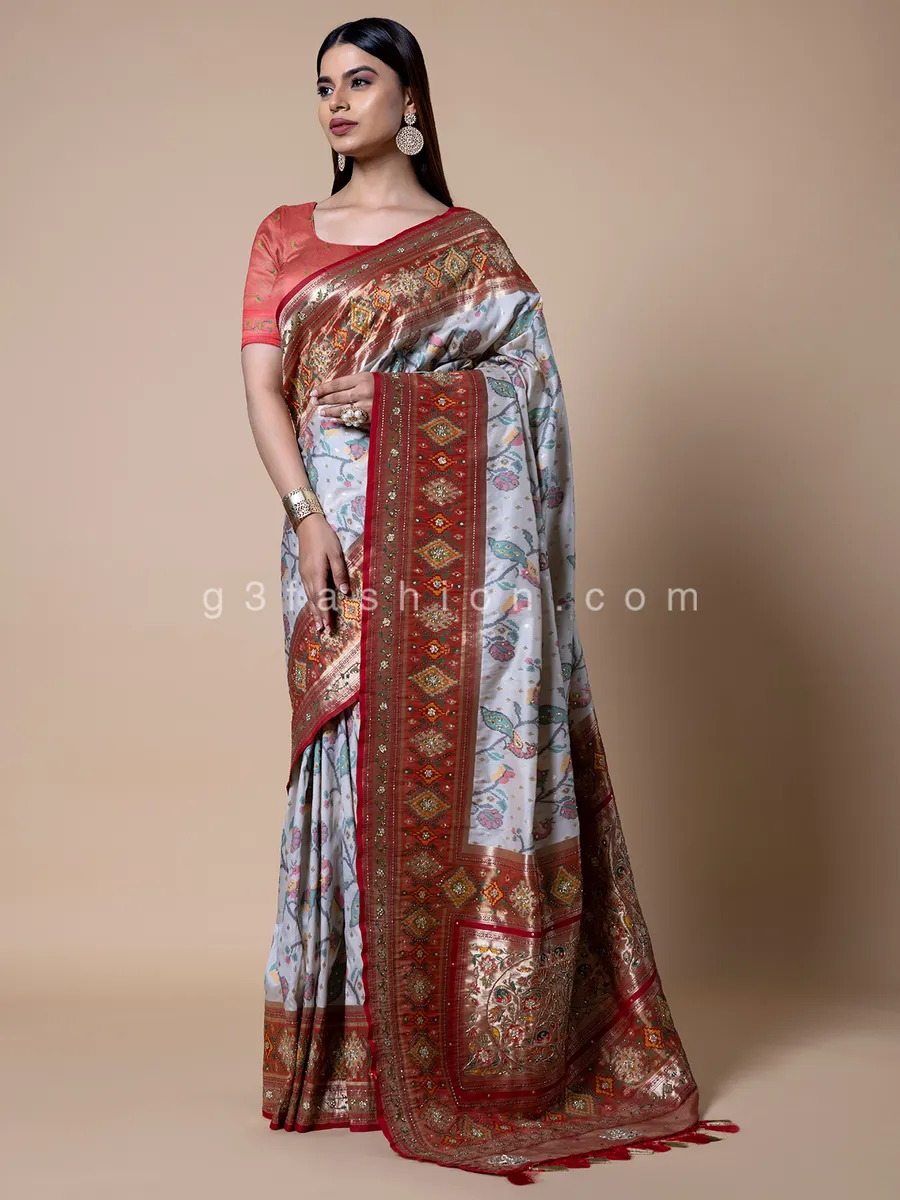 Elegant silk white saree