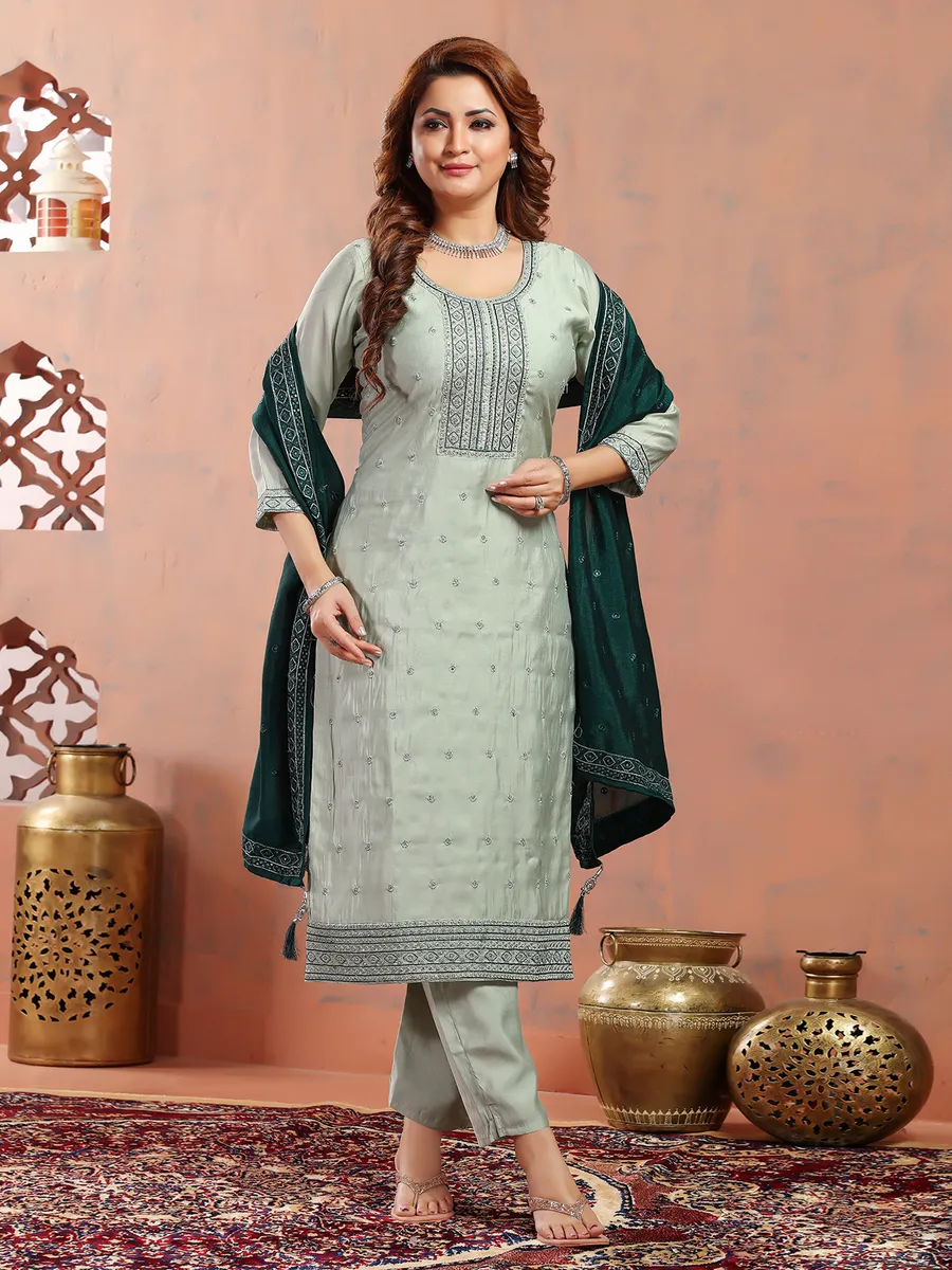 Elegant silk sage green salwar suit
