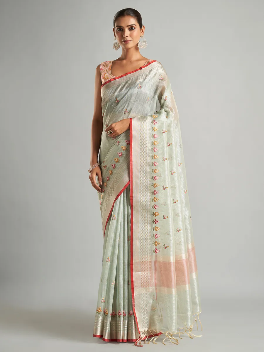 Elegant sky blue cotton tissue saree