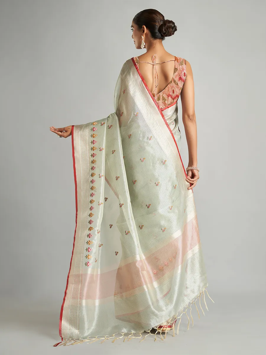 Elegant sky blue cotton tissue saree