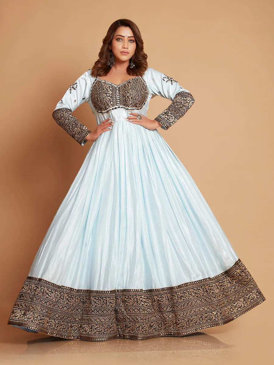 Elegant sky blue silk anarkali suit