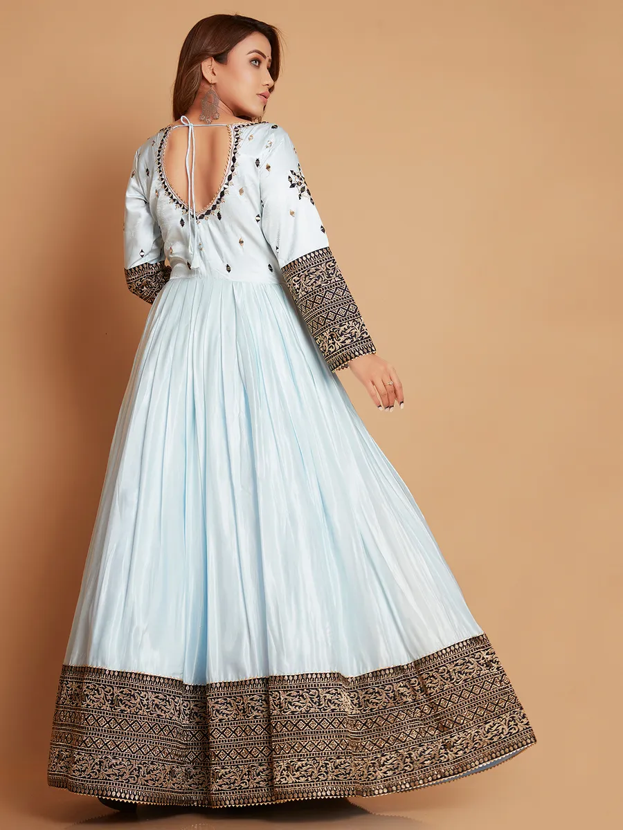 Elegant sky blue silk anarkali suit