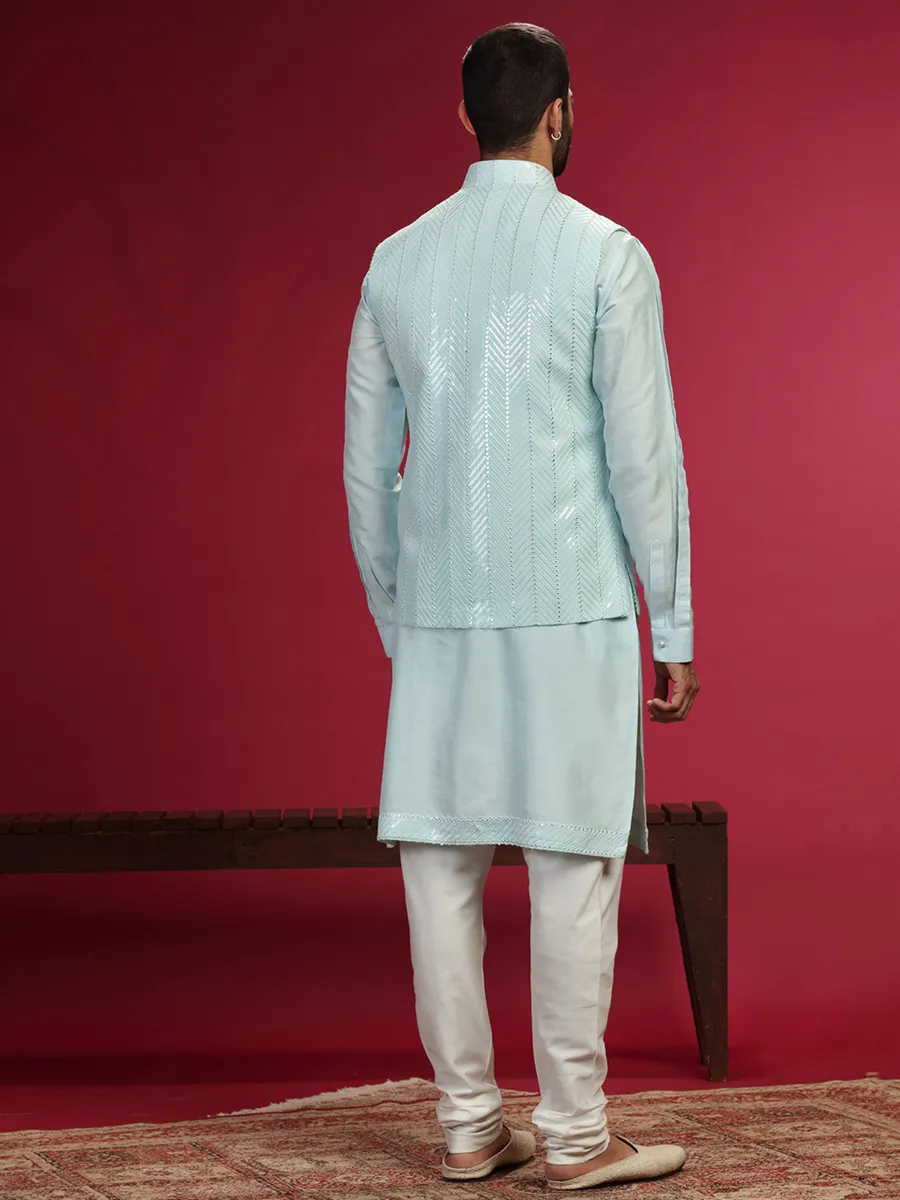 Elegant sky blue silk waistcoat set