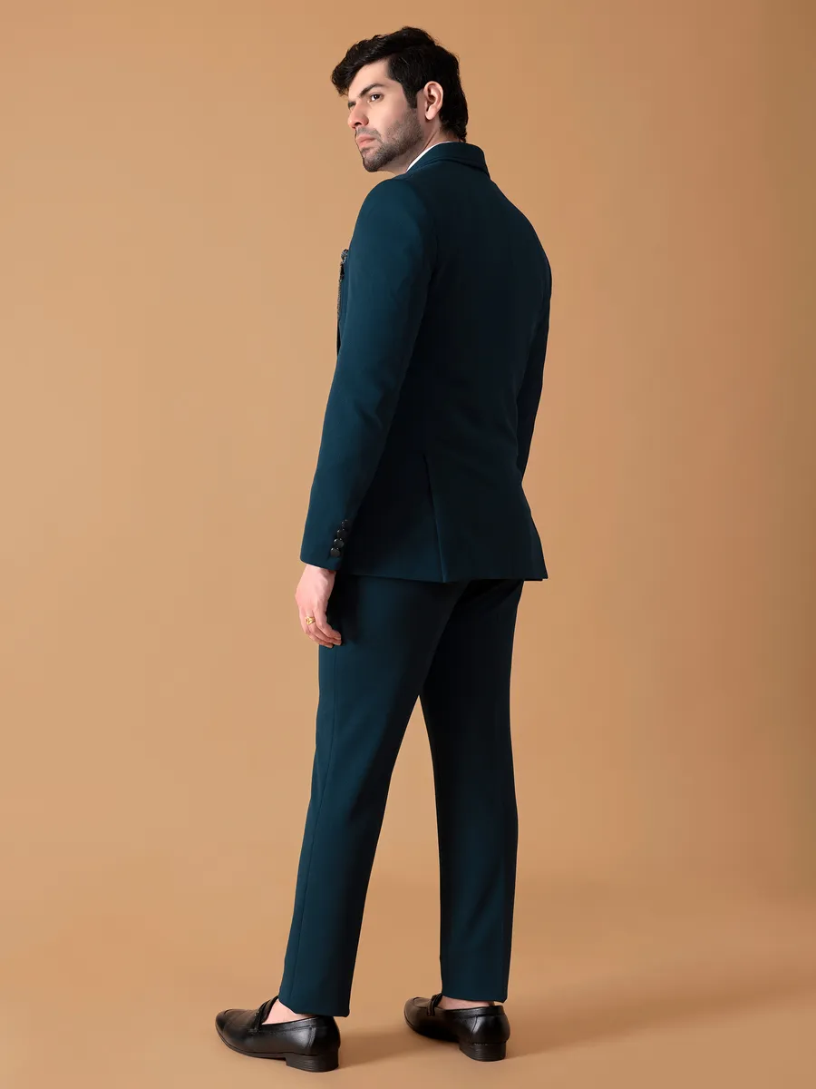 Elegant teal blue plain coat suit