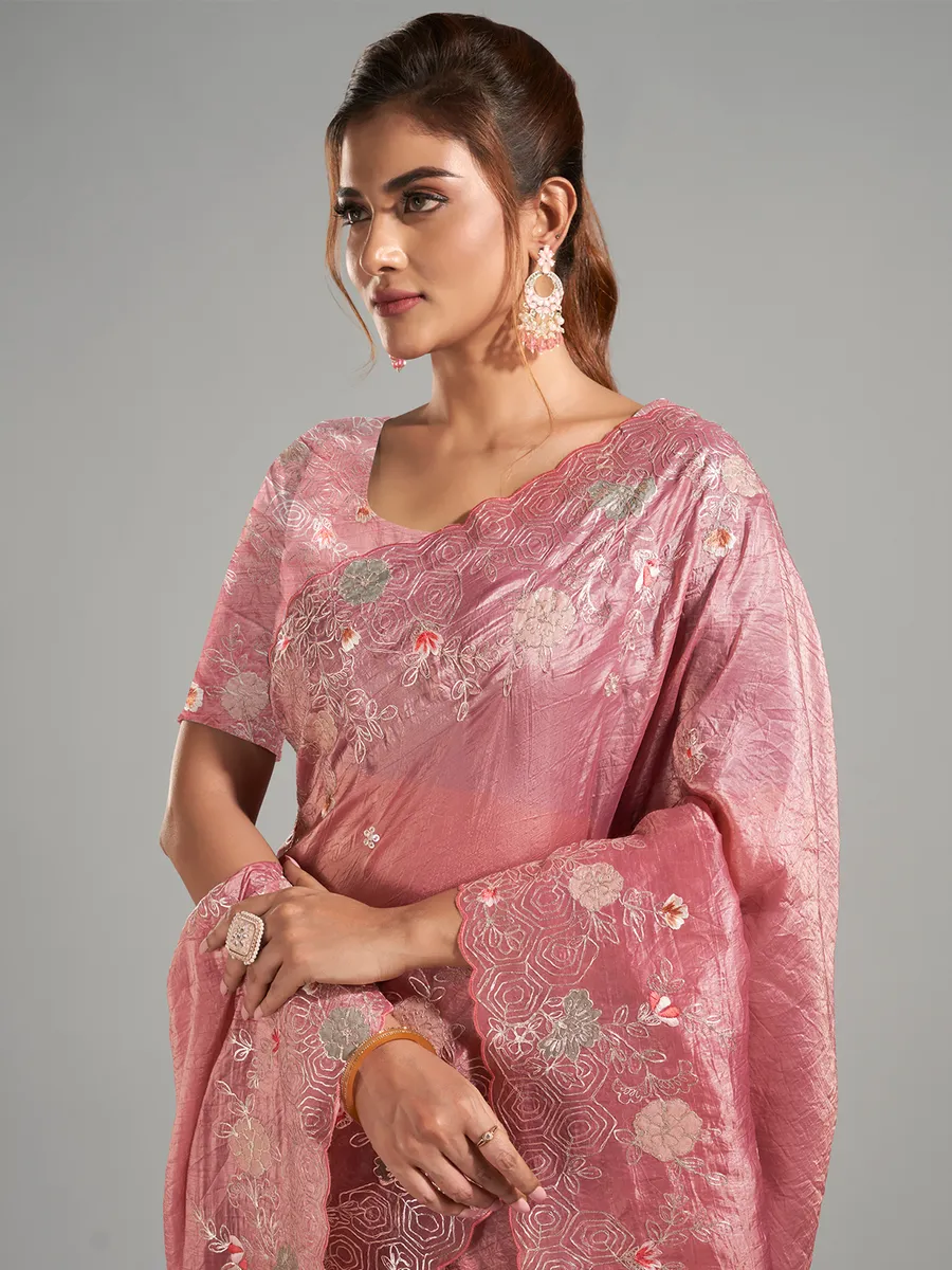 Elegant tissue silk Onion pink saree