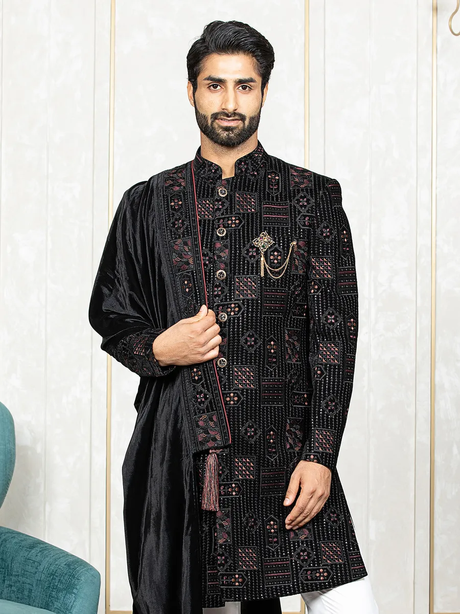 Elegant velvet black indowestern