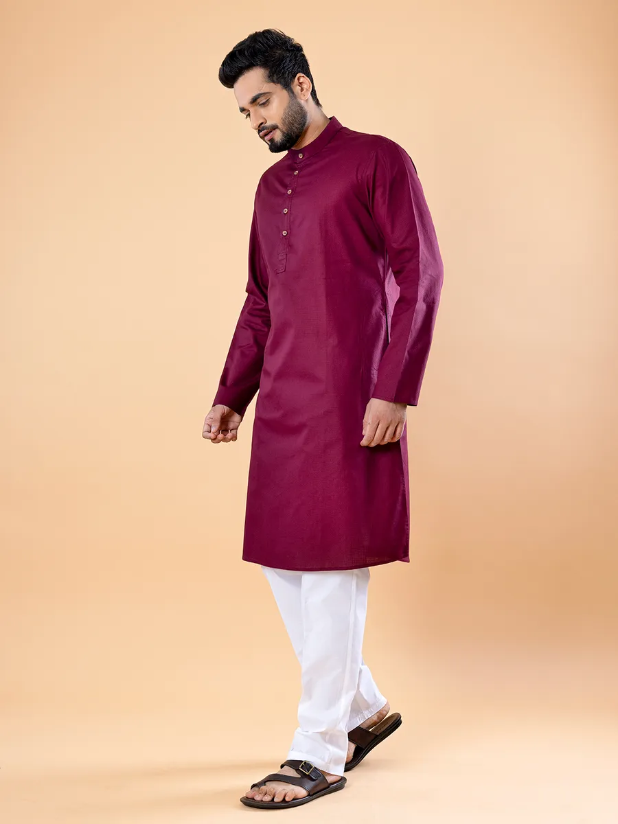 Elegant wine cotton plain kurta suit