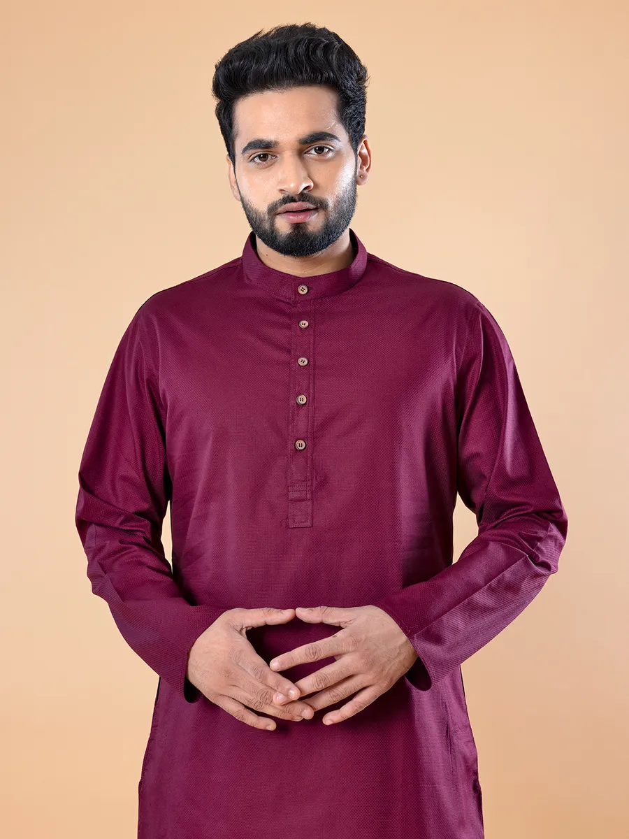 Elegant wine cotton plain  Men Kurta pajama