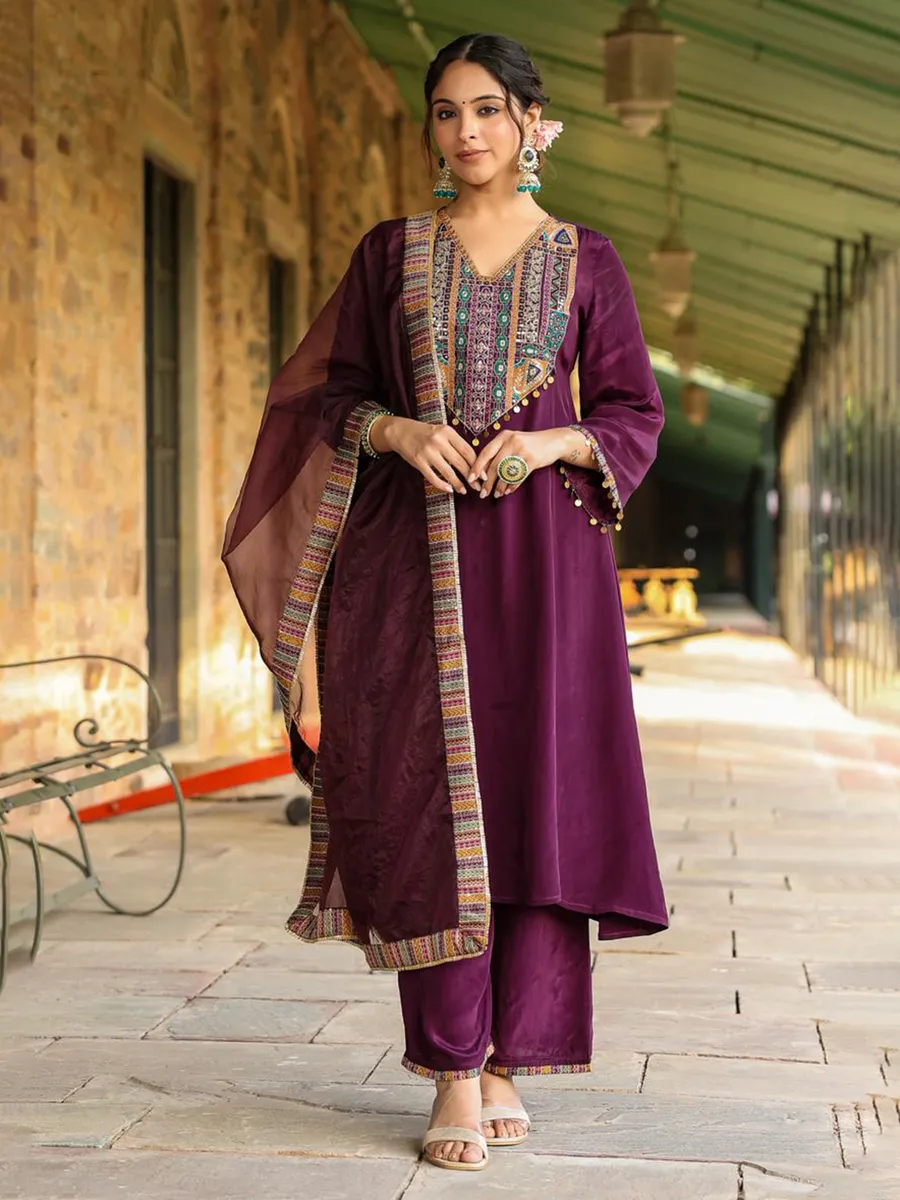 Elegant wine silk kurti set