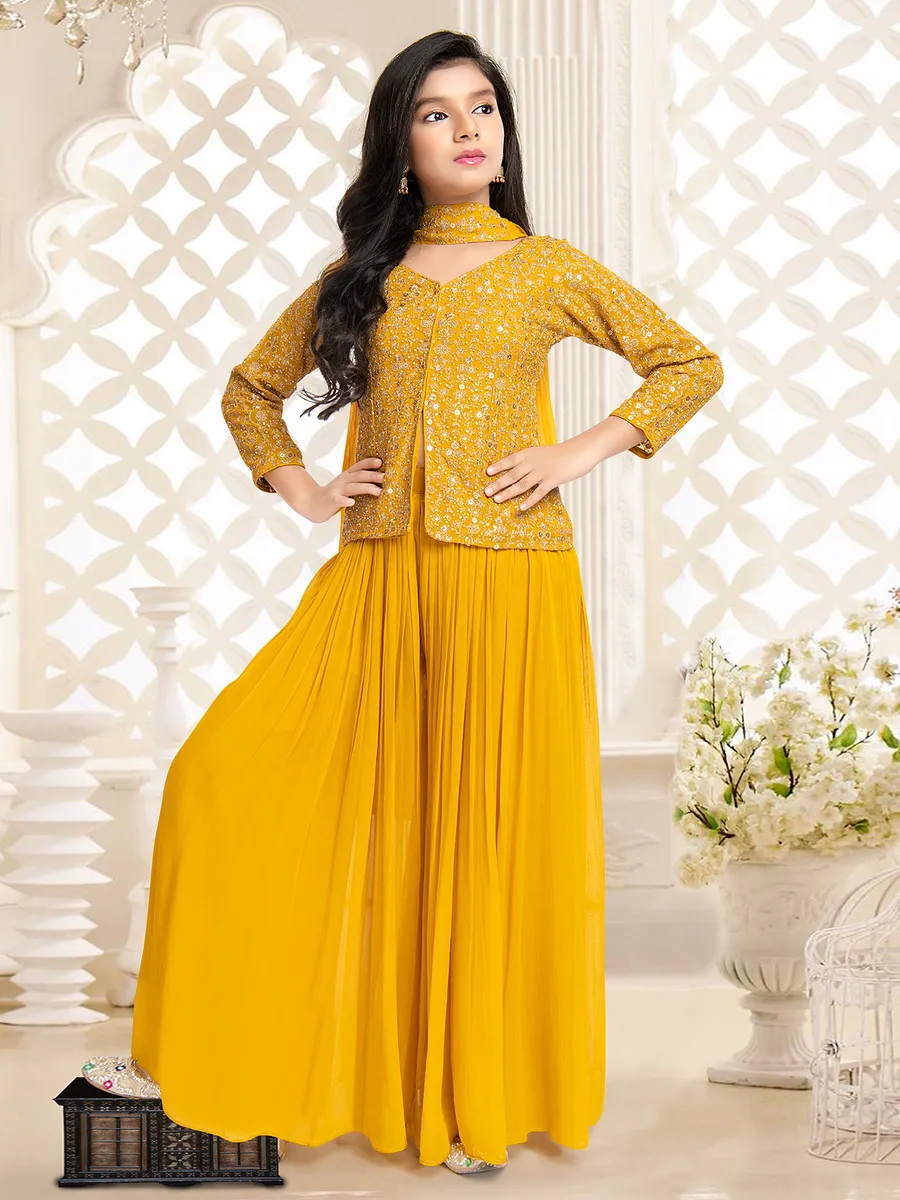 Elegant yellow georgette palazzo suit