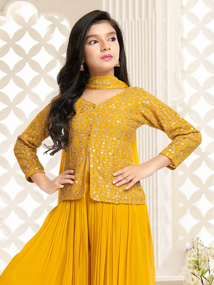 Elegant yellow georgette palazzo suit