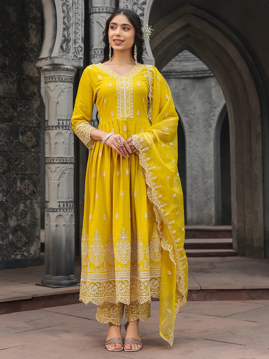 Elegant yellow silk kurti set with dupatta