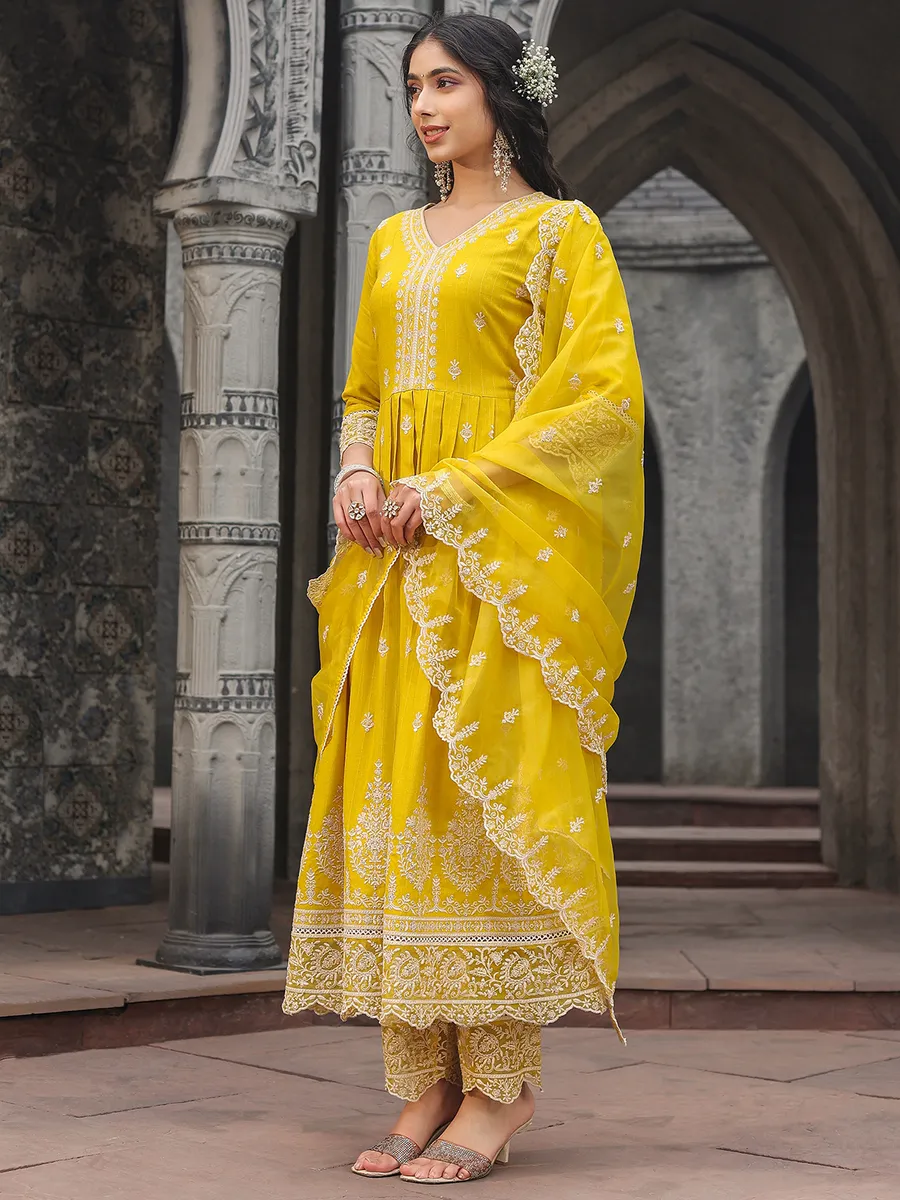 Elegant yellow silk kurti set with dupatta