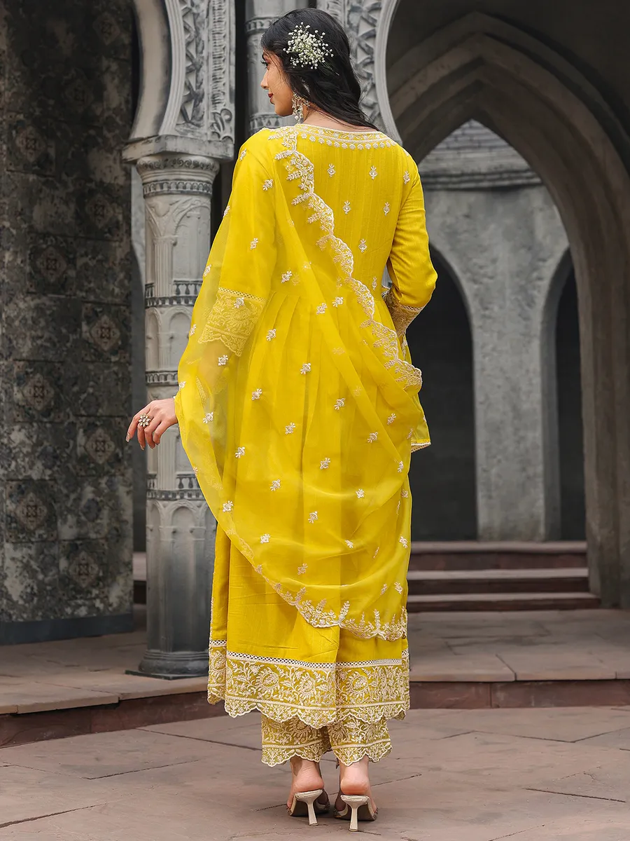 Elegant yellow silk kurti set with dupatta
