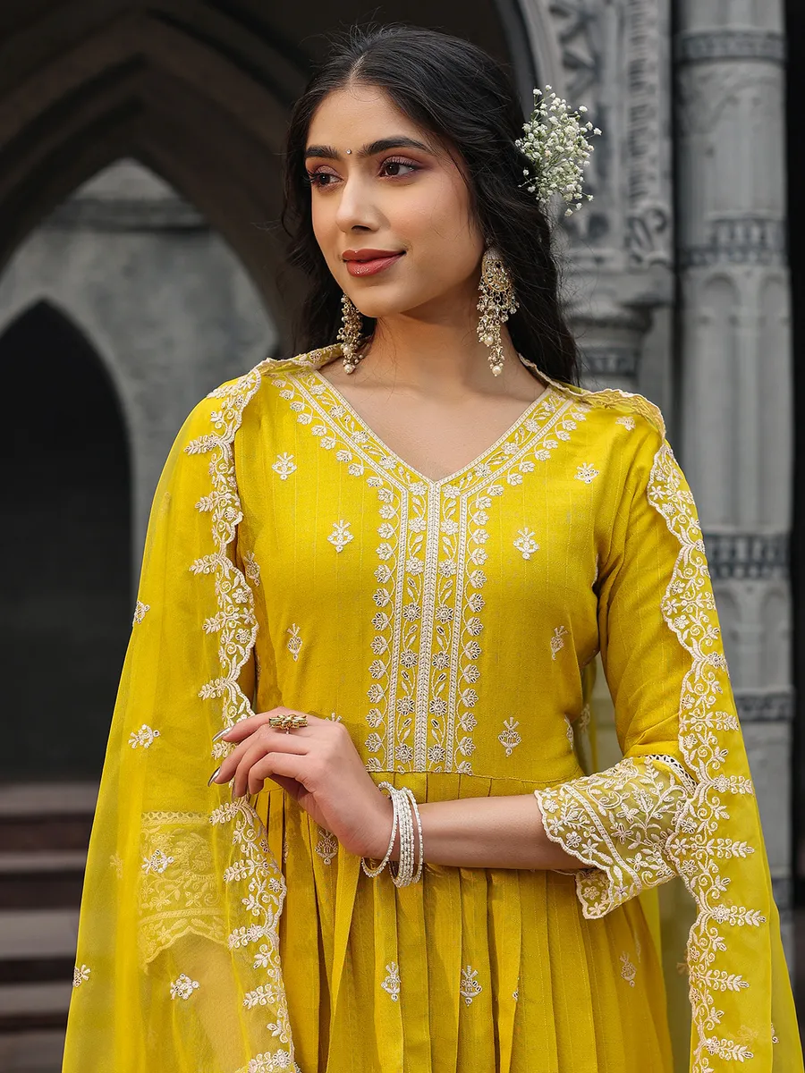 Elegant yellow silk kurti set with dupatta