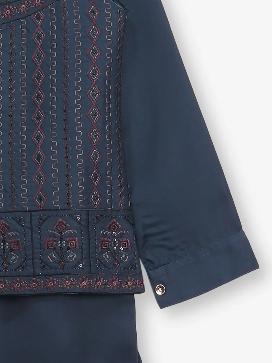 Embellished elegance dark blue waistcoat set for boys