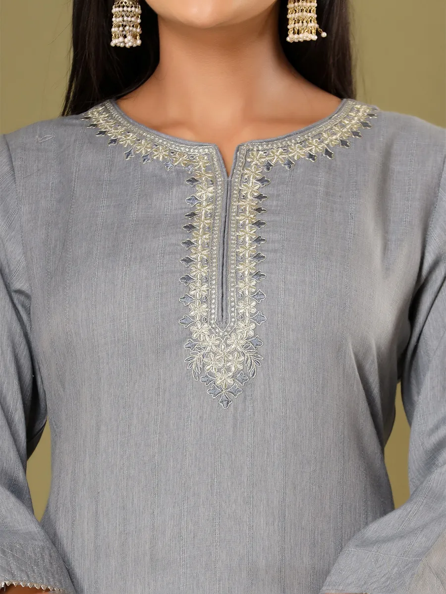 Embroidery grey cotton kurti