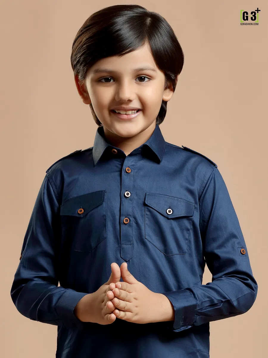 Royal blue plain cotton silk pathani suit