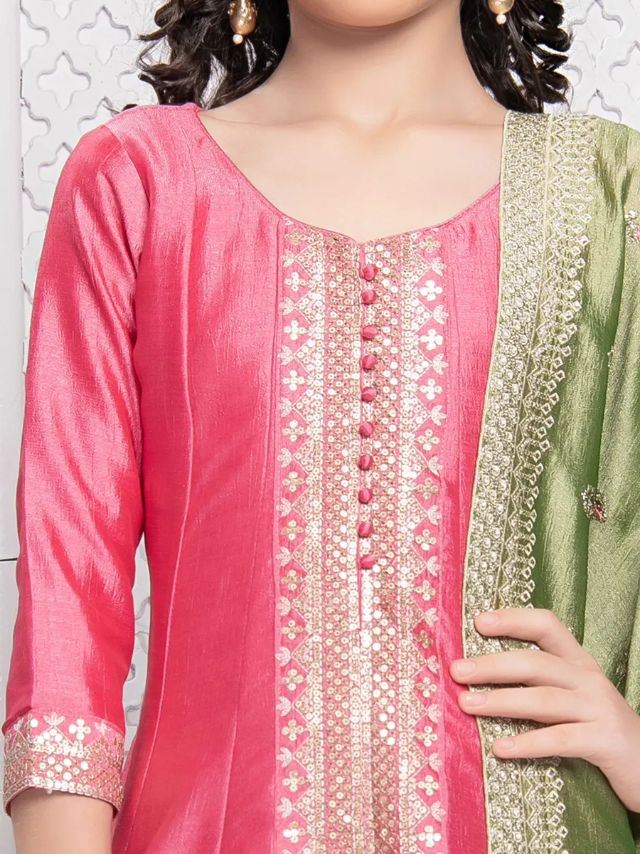 Ethnic bubblegum pink silk salwar suit