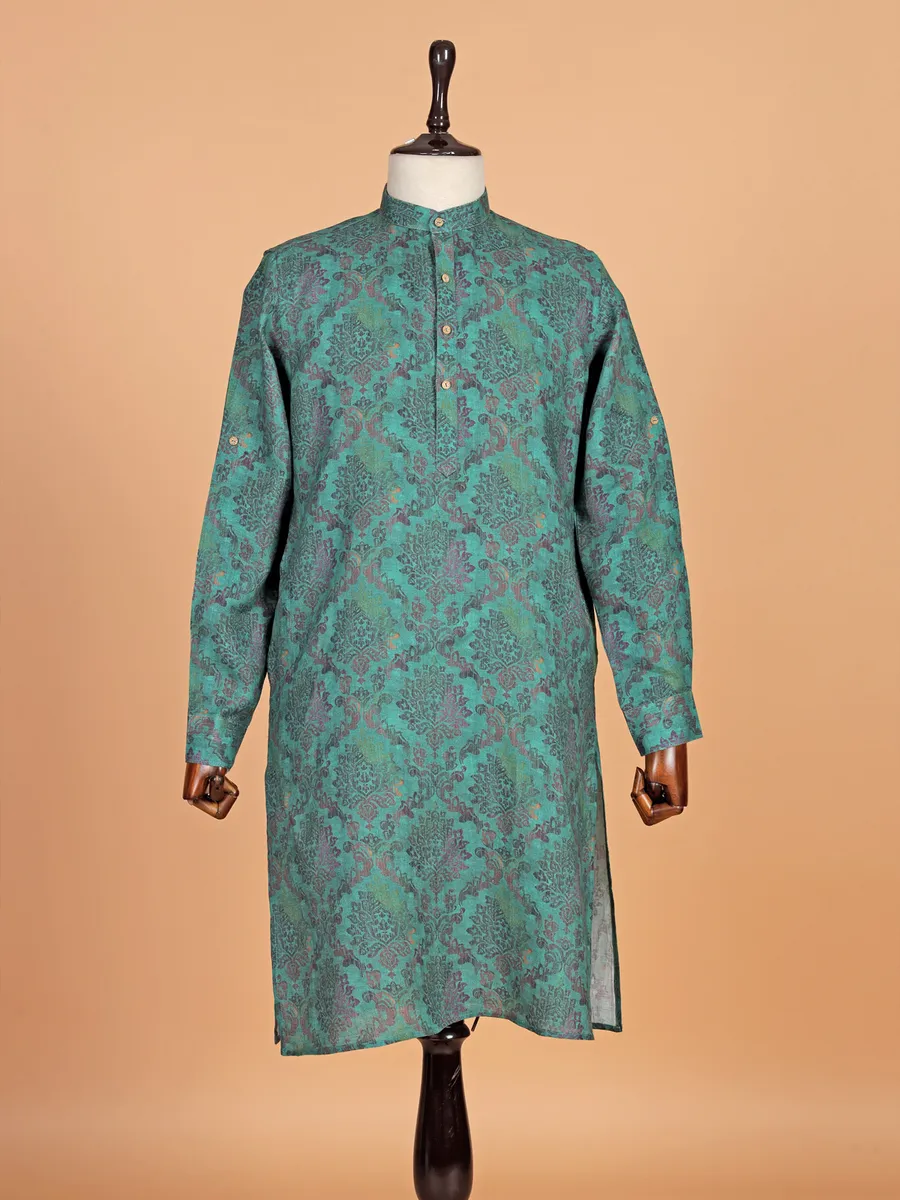 Ethnic prined green kurta for men