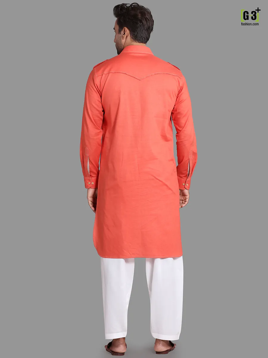 Exclusive orange cotton rayon pathani suit