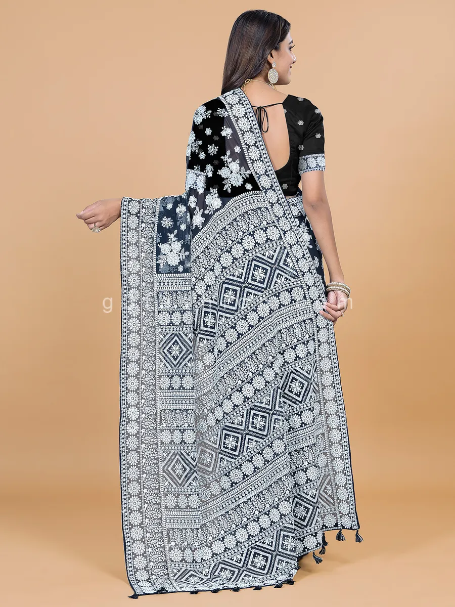 Fabulous black lucknowi georgette saree