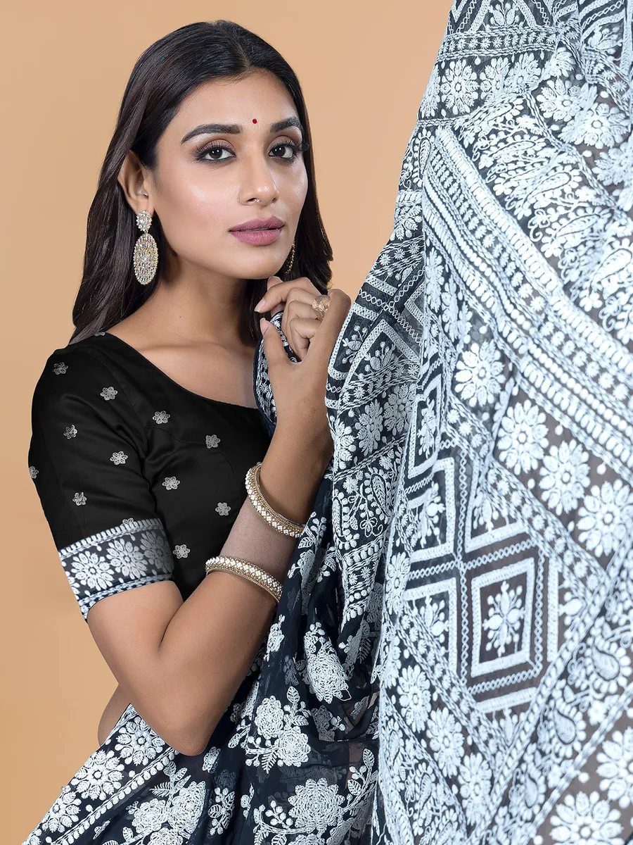 Fabulous black lucknowi georgette saree